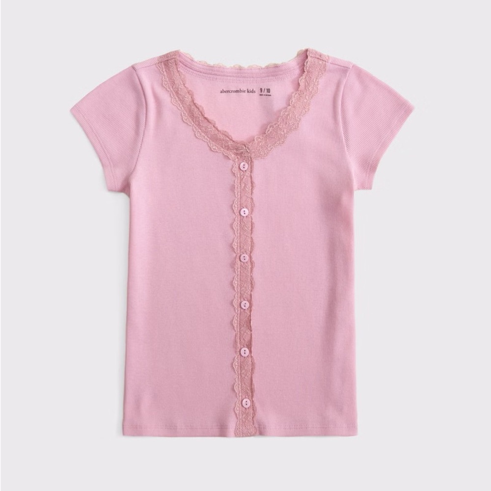 Abercrombie Kids Pink Lace Button-Through Tee